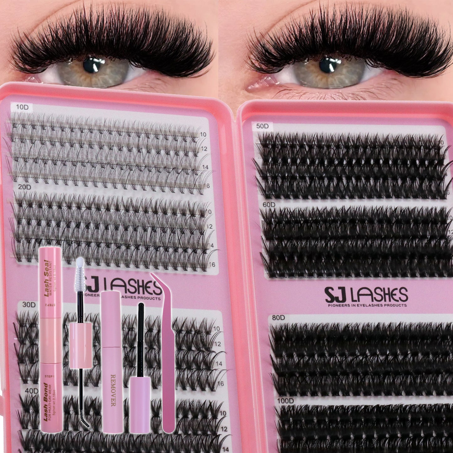 SJLASHES Mega Volume Mastery Cluster Lashes Kit (10D-100D Full Density Range DIY Lash Extensions)