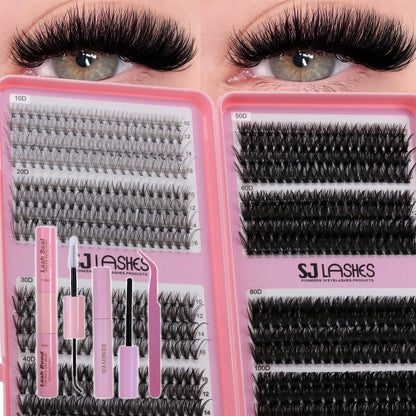 SJLASHES Mega Volume Mastery Cluster Lashes Kit (10D-100D Full Density Range DIY Lash Extensions)