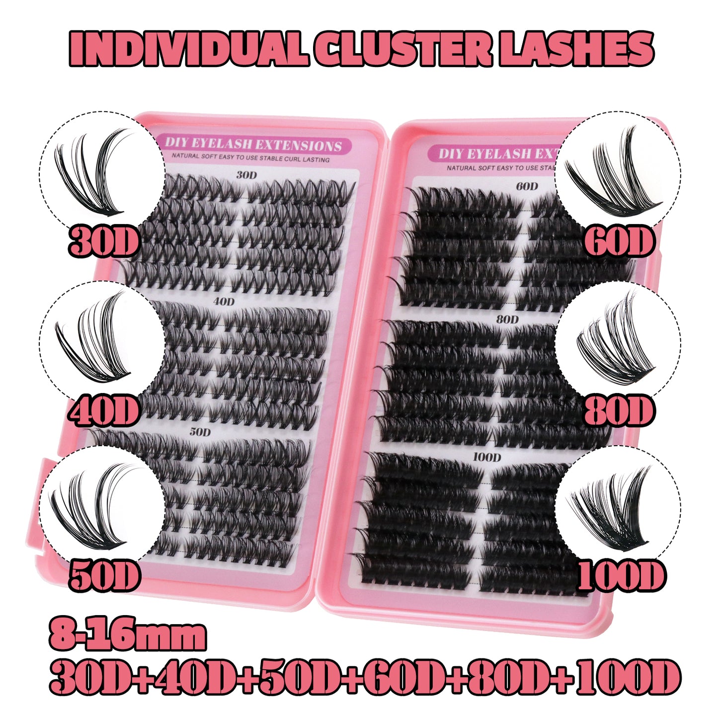 Pre-Mapped Cat Eye DIY Lash Extensions (30D-100D Volume Cluster Lashes)