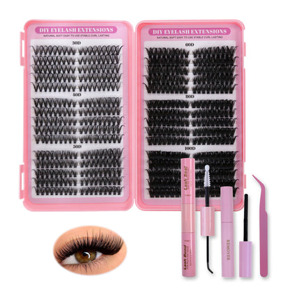 Pre-Mapped Cat Eye DIY Lash Extensions Kit (30D-100D Volume Cluster Lashes)