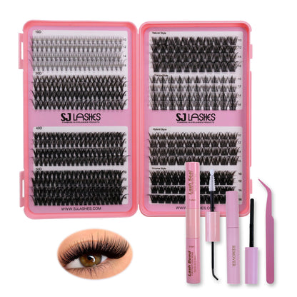 Professional Mix & Match DIY Lash Extensions Kit (Individual Fans & Pre-Styled Clusters)