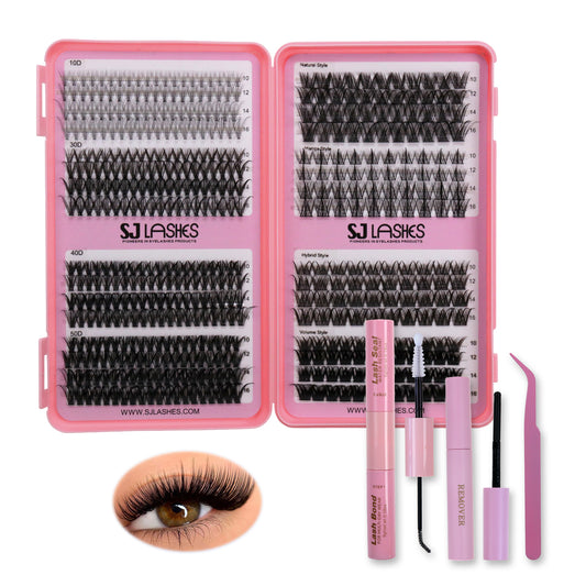 Professional Mix & Match DIY Lash Extensions Kit (Individual Fans & Pre-Styled Clusters)
